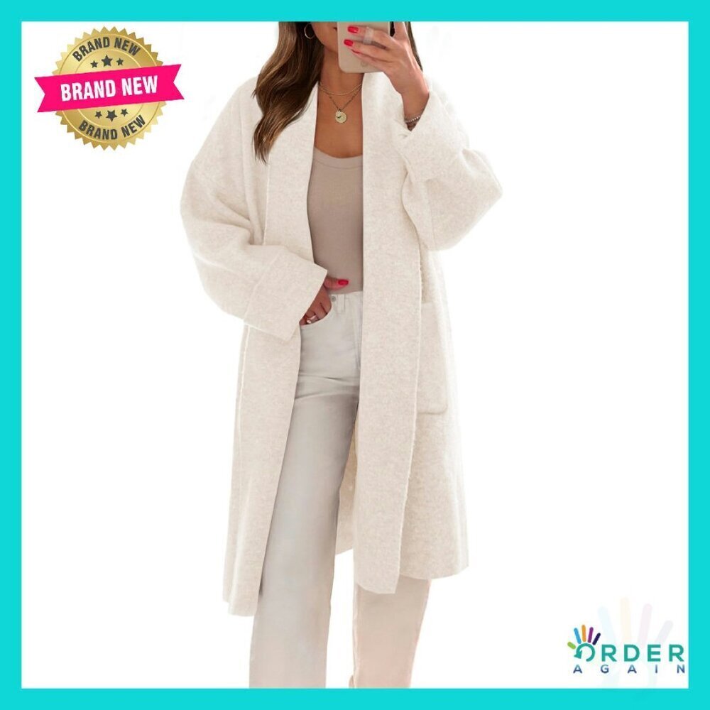 Oversized Chunky Knit Coatigan Open Front Sweater Jacket with Pockets